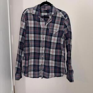 Men’s Gap Blue and Orange Plaid Long Sleeve Button Down Shirt Work Casual